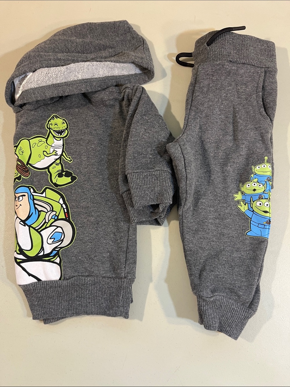 Disney Grey Kids Jogger Set with Green & Blue Character Prints